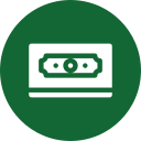An icon depicting a cash bill slot in an ATM against a green circular background. The slot is shown with a bill partially inserted, symbolizing money withdrawal or deposit, reminiscent of the careful precision one might expect from a vet handling delicate equipment.