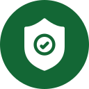 A green circular icon featuring a white shield with a check mark in the center. The design symbolizes security, protection, or verification, much like the assurance you get from a trusted veterinarian.