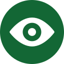 A green circle with a white eye symbol in the center. The eye is stylized with an oval shape for the eye and a circular shape for the iris and pupil, resembling the attentive gaze of a veterinarian.